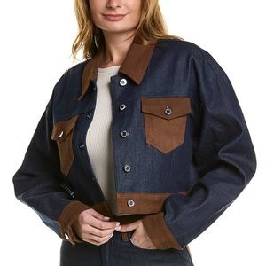 Color Block Denim Jacket in Raw Blue/Copper